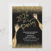 2026 Lets Party Black Gold New Year Invitation Einladung (Vorderseite)