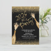 2026 Lets Party Black Gold New Year Invitation Einladung (Stehend Vorderseite)