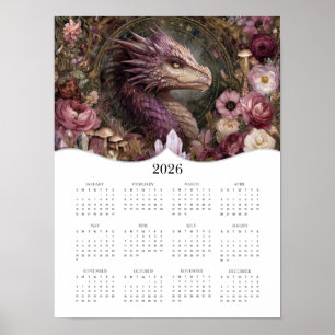 2026 Lila Dragon Fantasy Art Full Year Calendar Poster