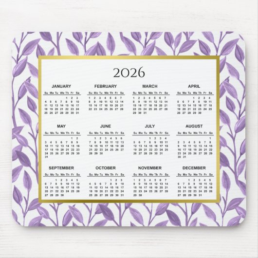 2026 Lila und goldene Weinberge Mousepad (Vorne)