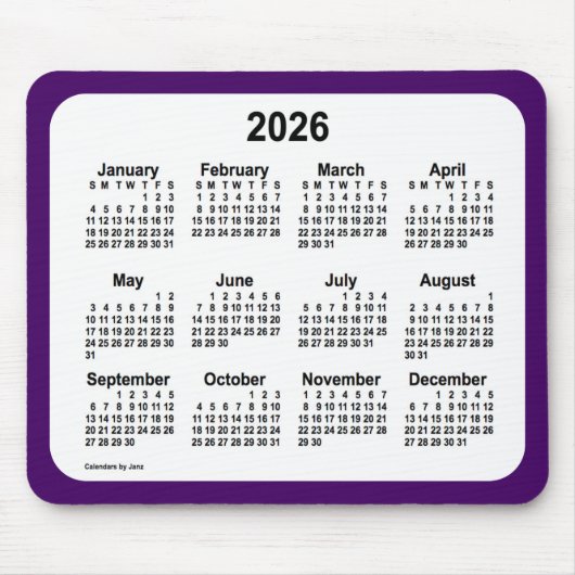 2026 Lila und weißer Kalender von Janz Two Tone Mousepad (Vorne)