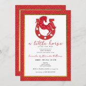 2026 Little Horse Floral Horseshoe Red Baby Shower Einladung (Vorne/Hinten)