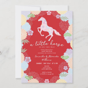 2026 Little Horse Floral Roter Garten Baby Shower Einladung