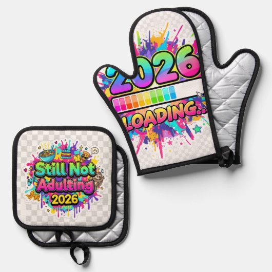 2026 Loading... Progress Bar Sticker Ofenhandschuh & Topflappen-Set (Vorderseite/Rückseite)