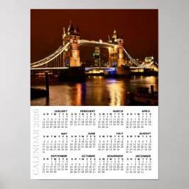 2026 London Kalender, Tower Bridge bei Nacht / UK Poster