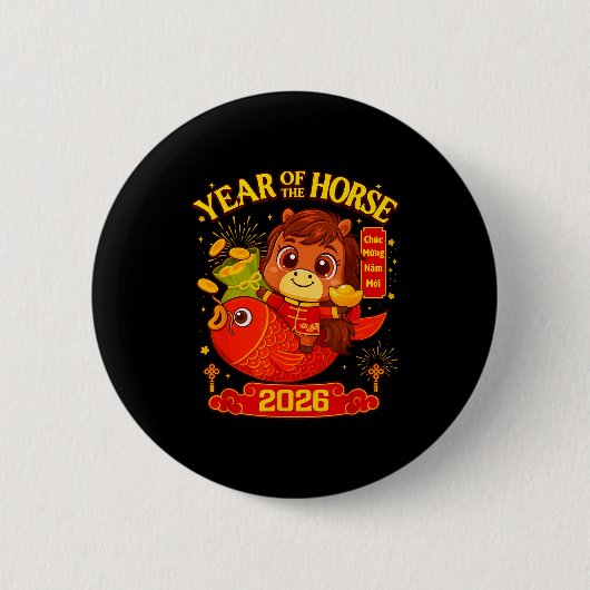 2026 Lunar Neujahr Pferd Vietnamesisch Männer Frau Button (Vorderseite)