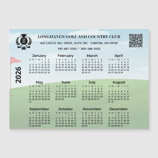 2026 Magnet Calendar Golf Club League Logo QR Code (Vorderseite)