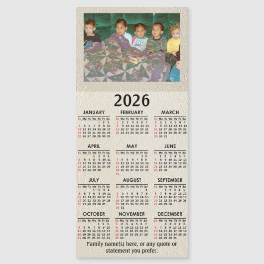 2026 Magnetic Calendar with Your Photo and text Magnetkarte (Vorderseite)