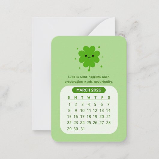 2026 März Monatlicher Kawaii Motivierend Kalender Mitteilungskarte (Vorderseite)