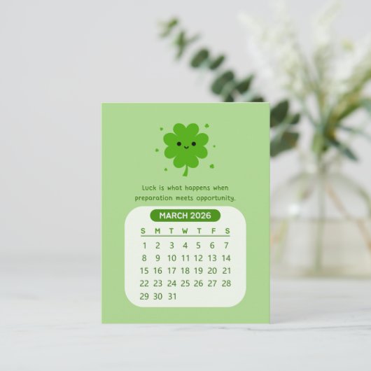 2026 März Monatlicher Kawaii Motivierend Kalender Postkarte (Stehend Vorderseite)
