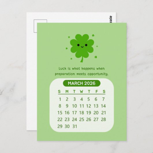 2026 März Monatlicher Kawaii Motivierend Kalender Postkarte (Vorne/Hinten)