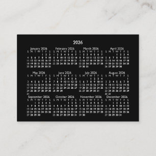 2026 Mini-Taschenkalender, Beginn am Sonntag, SCHW Visitenkarte