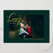 2026 Minimalist Modern Script Green Photo Folien Feiertagskarte (Vorderseite)