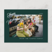 2026 Minimalist Modern Script Green Photo Postkarte (Vorderseite)