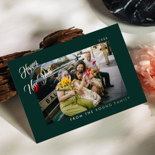 2026 Minimalistisches modernes Skript Grün Foto Folien Feiertagskarte