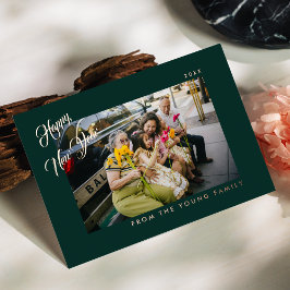 2026 Minimalistisches modernes Skript grünes Foto Folien Feiertagskarte