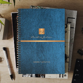 2026 mit Monogramm, elegantes, blaues Ledergold Planer