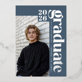 2026 Modern Blue 4 Photo Graduation Silver Folieneinladung