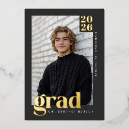 2026 Modern Charcoal 4 Photo Graduation Gold Folieneinladung