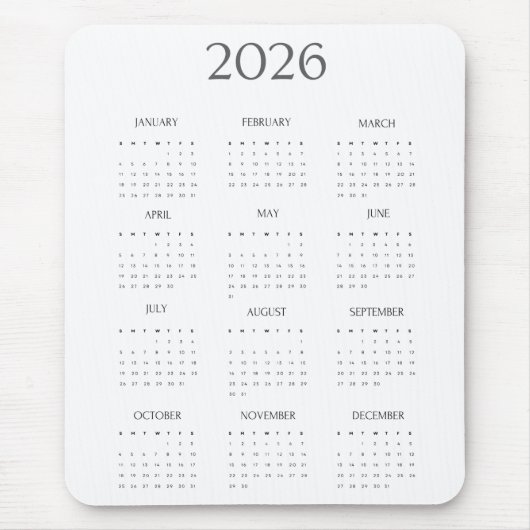 2026 Modern Minimalist Mini Calendar Mousepad (Vorne)