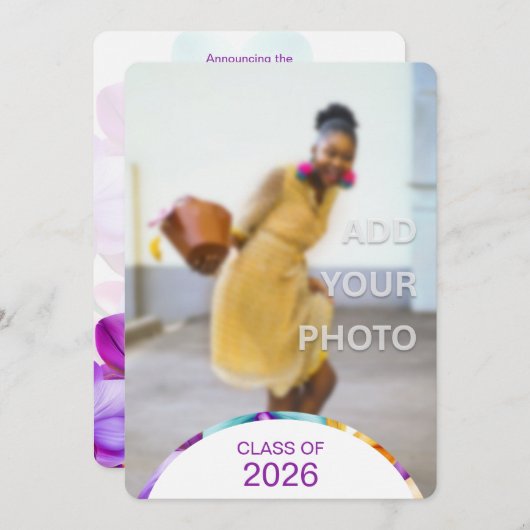 2026 Modern Stylish Graduation Photo Invitation Einladung (Vorne/Hinten)