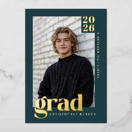 2026 Modern Teal Green 4 Photo Graduation Gold Folieneinladung