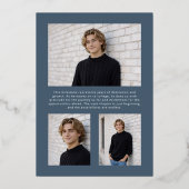 2026 Moderne Blaue 4 Foto-Abschluss Silber Folieneinladung (Rückseite)