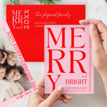 2026 Moderne Frohe und Helle Rot Rosa Weihnachtsfo