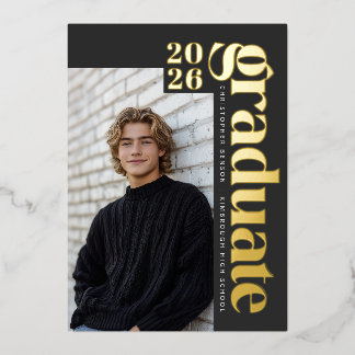 2026 Moderner Absolvent Grau 4 Foto-Abschluss Gold Folieneinladung