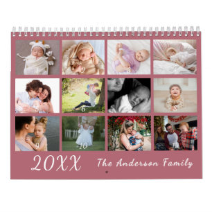 2026 Moderner Familien-Fotokalender – Pink Kalender