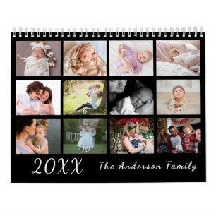 2026 Moderner Familien-Fotokalender – schwarz & we Kalender
