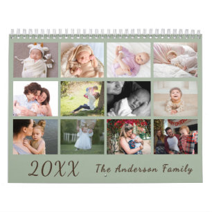 2026 Moderner Familienfoto-Kalender – grün & braun Kalender