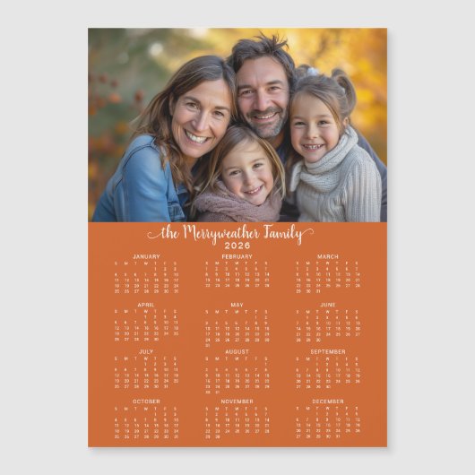2026 Moderner Foto-Kalender für Burnt Orange Magnetkarte (Vorderseite)