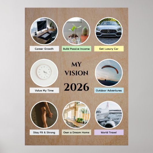 2026 Moderner Kreis Foto Vision Board Poster (Vorne)