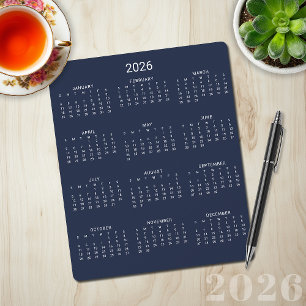 2026 Moderner minimalistischer Kalender in Navybla Mousepad