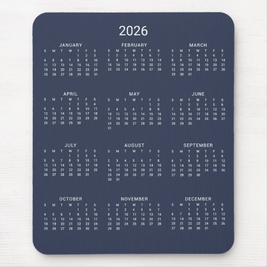 2026 Moderner Minimalistischer Marinekalender Mousepad (Vorne)