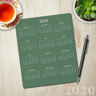 2026 Moderner Minimalistischer Salbeigrüner Kalend Mousepad