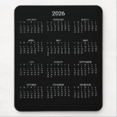 2026 Moderner Minimalistischer Schwarzer Kalender Mousepad (Vorne)