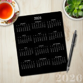 2026 Moderner Minimalistischer Schwarzer Kalender Mousepad