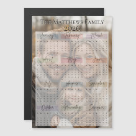 2026 Moderner Sleek Holiday Foto Kalender Magnetkarte