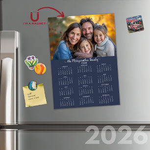 2026 Modernes Blue Simple Foto Calendar Magnetkarte