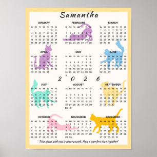 2026 Monatskalender Niedliche Pastel Playful Cat Poster