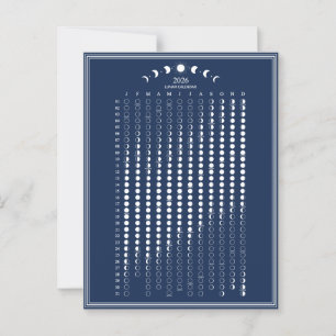 2026 Mondphasen-Lunar-Zyklen-Kalender Minimalist Postkarte