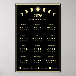 2026 Mondphasenkalender Lunarzyklen Minimalistisch Poster
