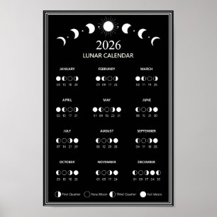 2026 Mondphasenkalender Lunarzyklen Minimalistisch Poster