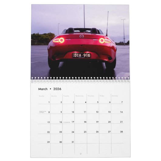 2026 MX-5 Miata Calendar Kalender (Mär 2026)
