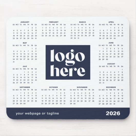 2026 Navy Blue-Volljahreskalender für Firmenlogos Mousepad (Vorne)