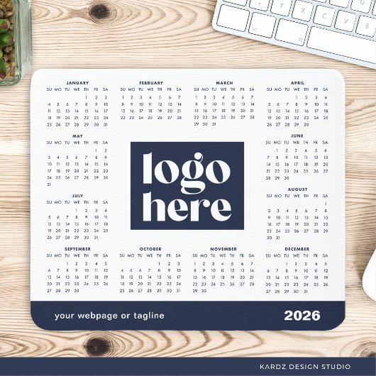 2026 Navy Blue-Volljahreskalender für Firmenlogos Mousepad