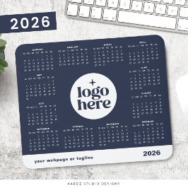 2026 Navy Blue-Volljahreskalender für Firmenlogos Mousepad