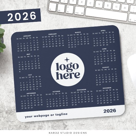 2026 Navy Blue-Volljahreskalender für Firmenlogos Mousepad